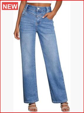 High Waisted Wide Leg Stretchy Denim Jeans with Pockets